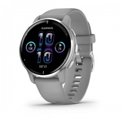 Garmin Venu® 2 Plus, Silver Stainless Steel Bezel With Powder Grey Case And Silicone Band