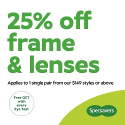25% off Frames & Lenses Lenses through Specsavers Premium Club